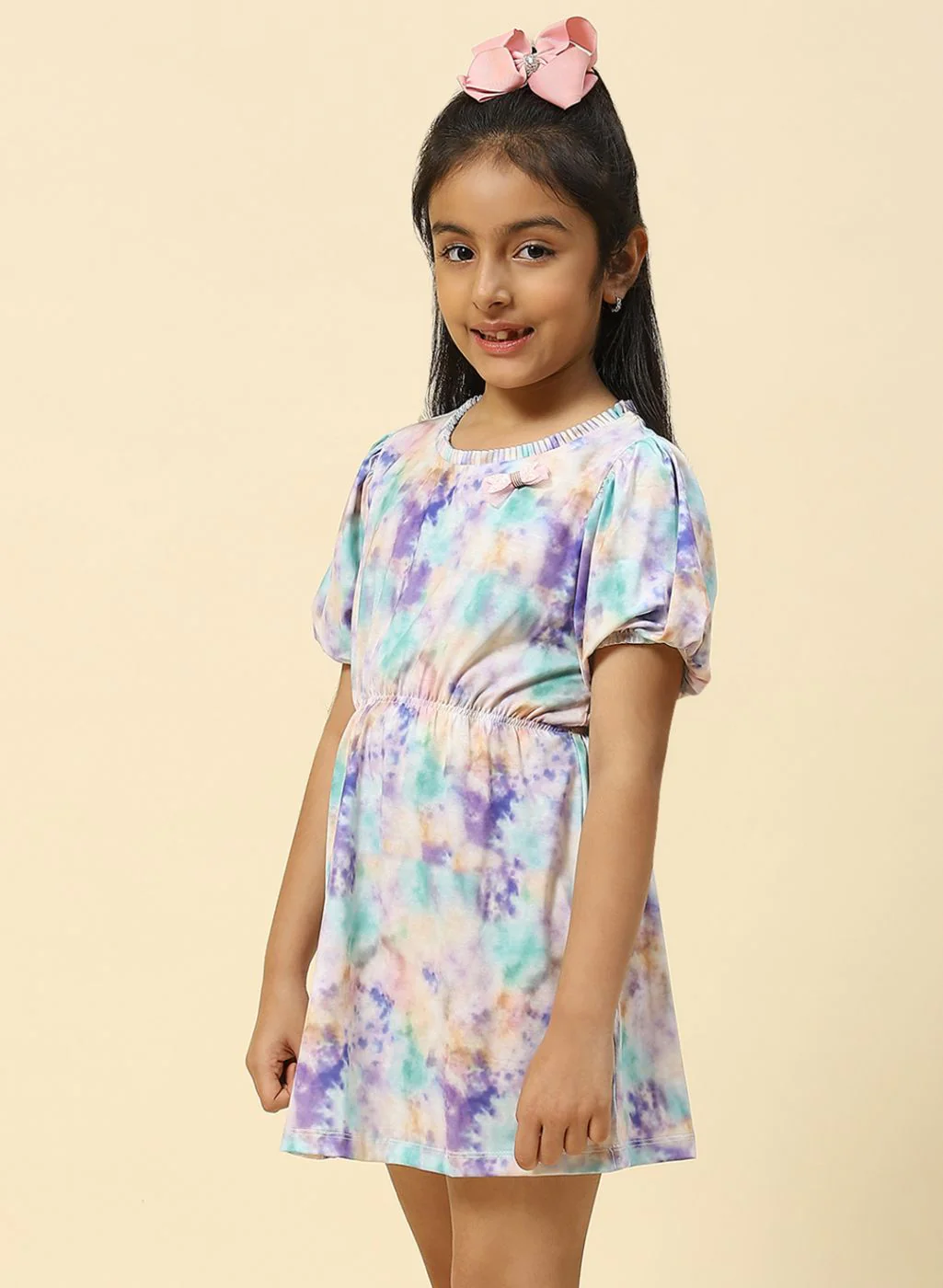 Girls Purple Printed Dress - Image 3