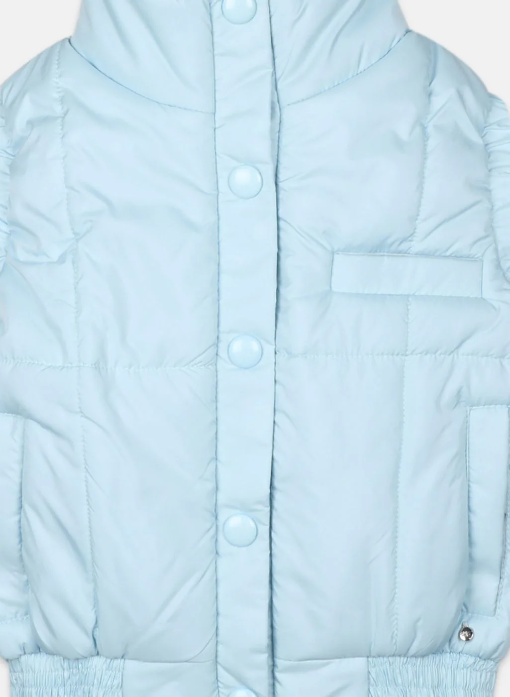 Girls Sky Blue Solid Jacket - Image 3