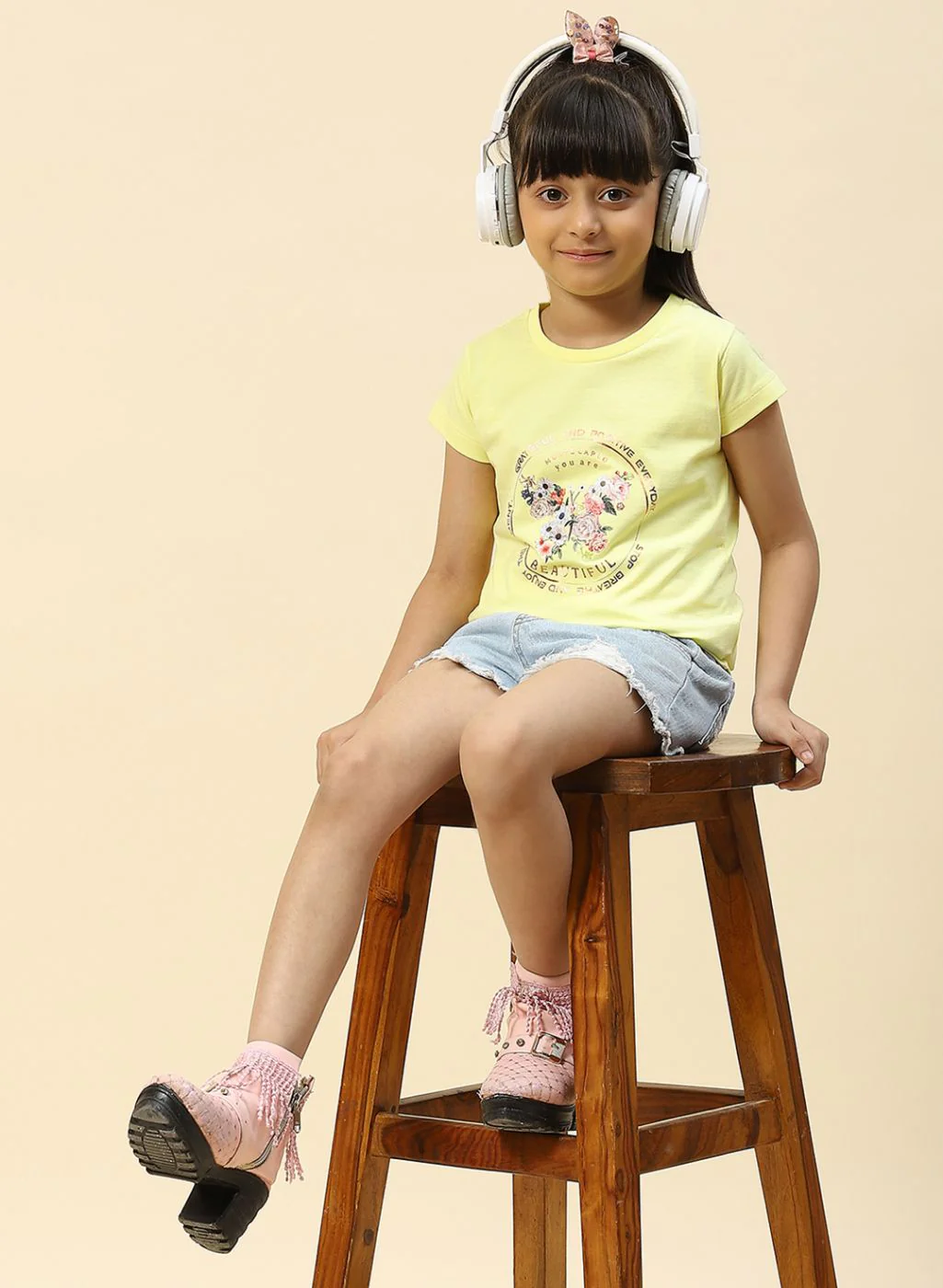 Girls Yellow Printed Top - Image 2