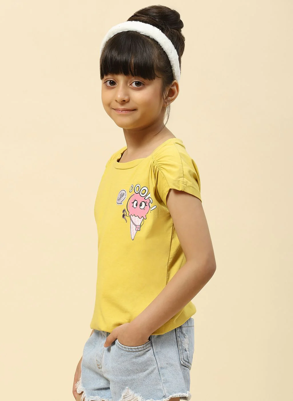 Girls Yellow Printed Top - Image 3