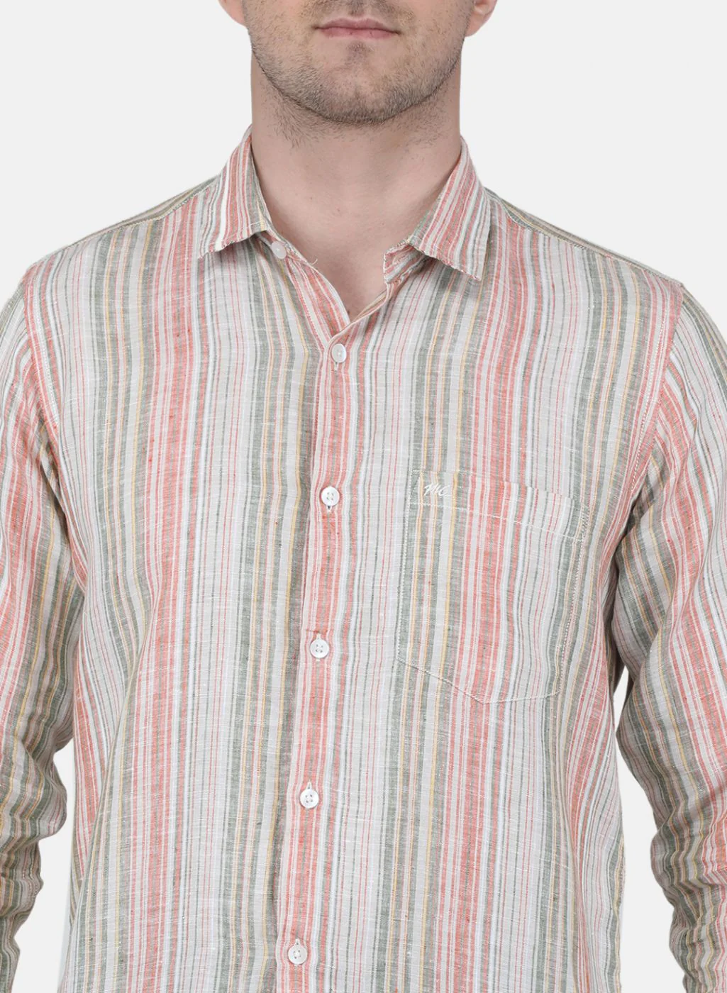 Men Beige Printed Linen Shirt - Image 5