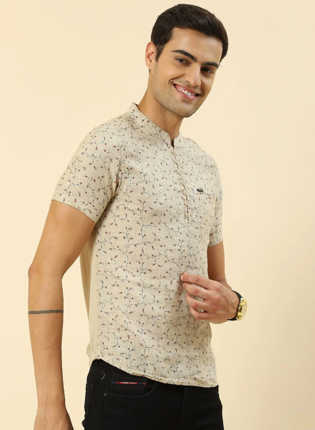 Men Beige Printed T-Shirt - Image 4