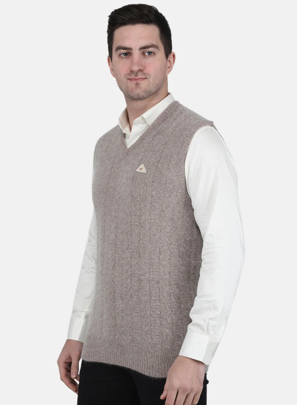 Men Beige Self Design Sweater - Image 2