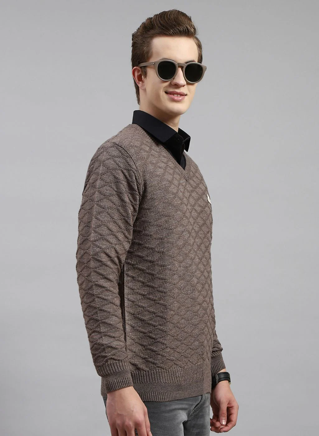 Men Beige Self Design Wool blend Pullover - Image 4
