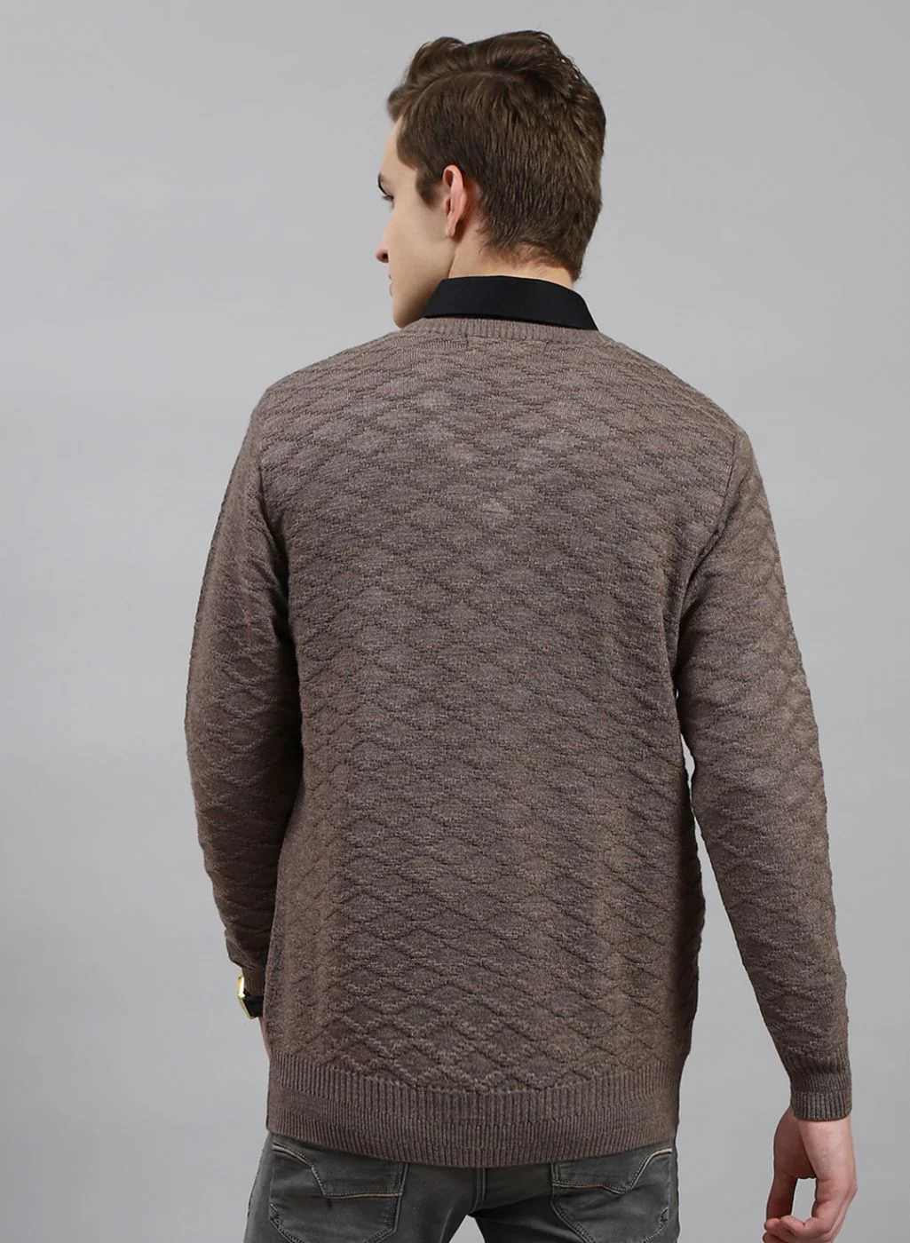 Men Beige Self Design Wool blend Pullover - Image 5
