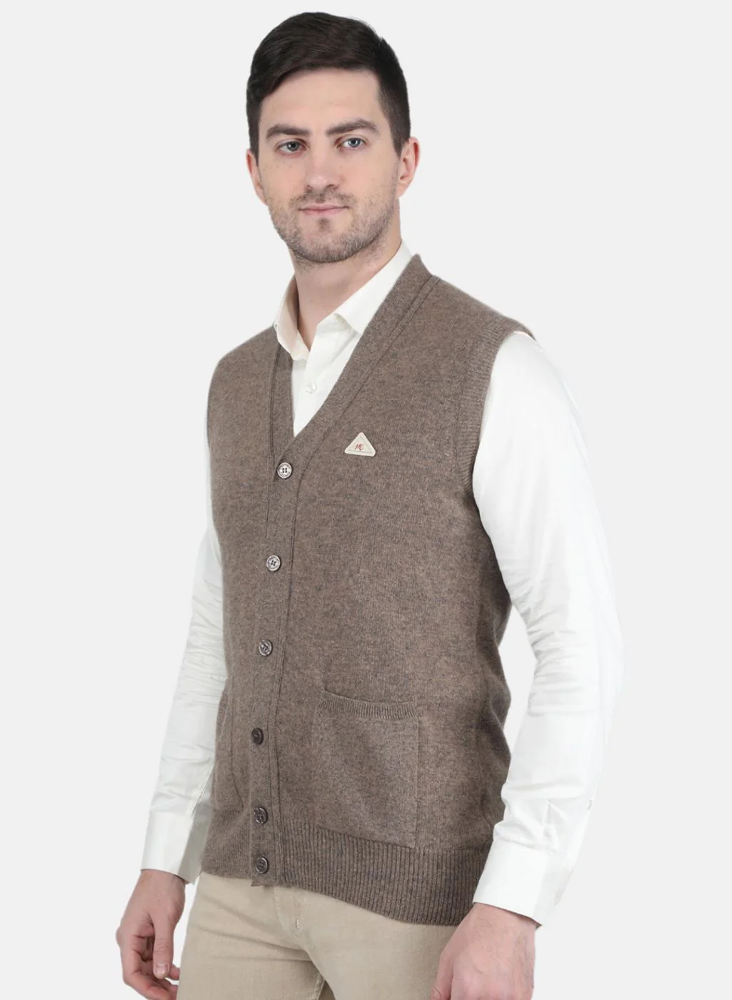Men Beige Solid Cardigan - Image 2