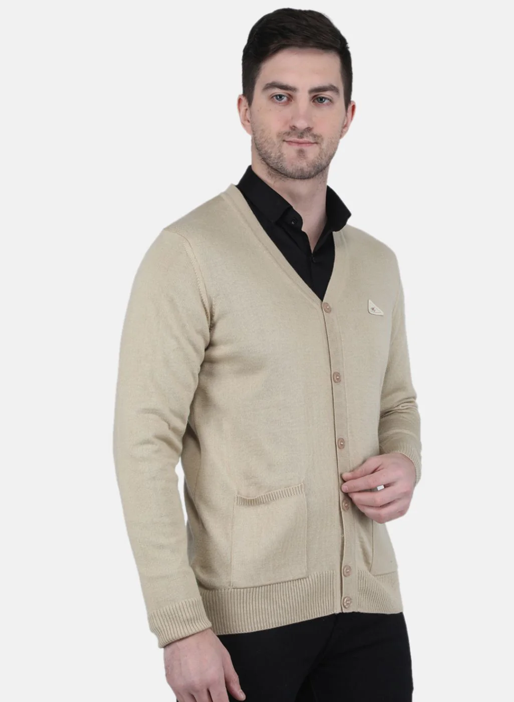 Men Beige Solid Cardigan - Image 6