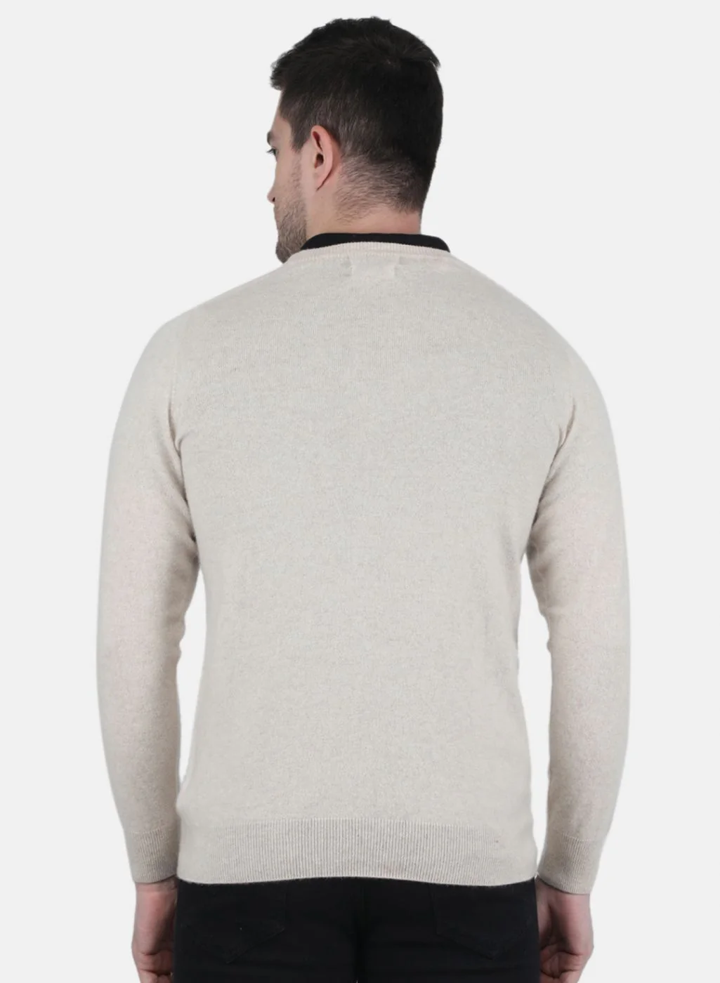 Men Beige Solid Pullover - Image 3