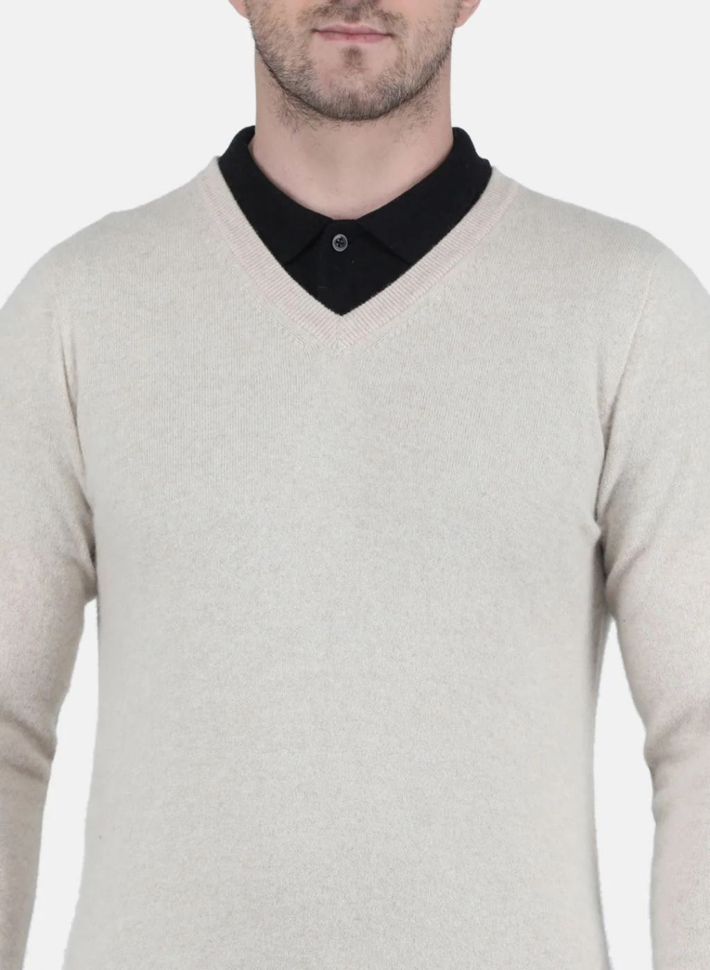 Men Beige Solid Pullover - Image 5