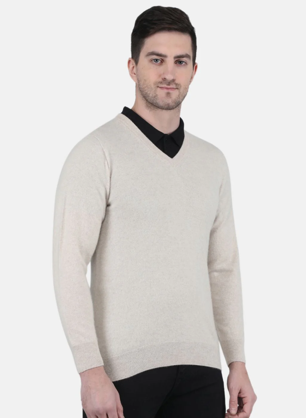 Men Beige Solid Pullover - Image 6