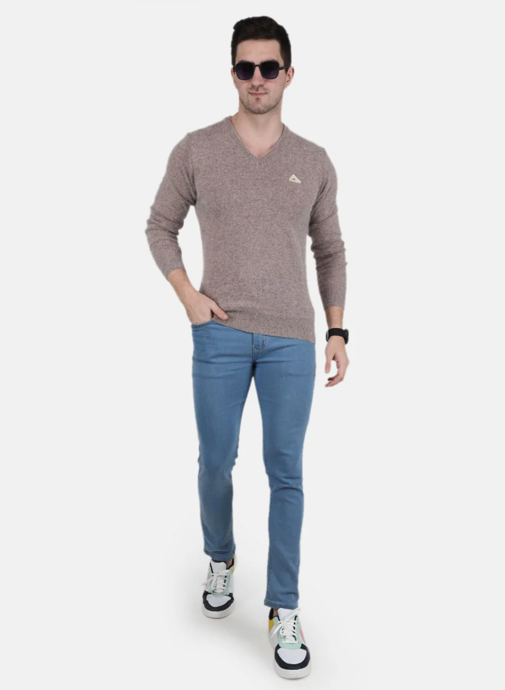 Men Beige Solid Pullover - Image 4