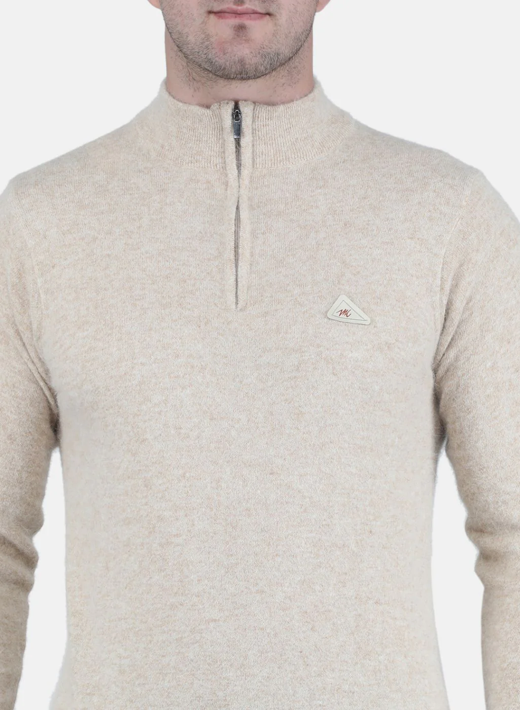 Men Beige Solid Pullover - Image 5