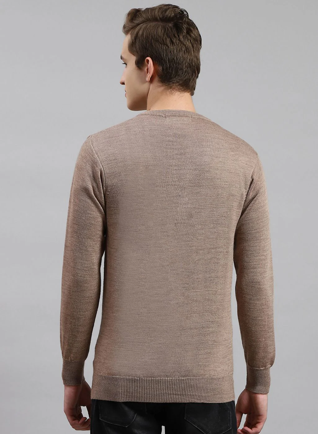Men Beige Solid Pure wool Pullover - Image 5