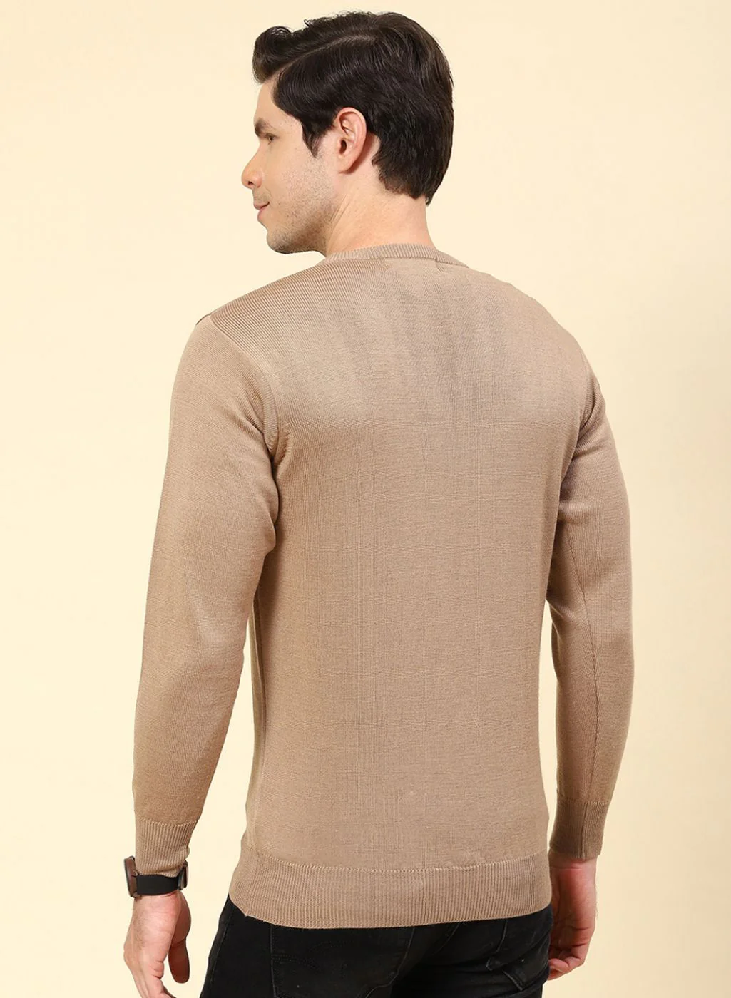 Men Beige Solid Pure wool Pullover - Image 5