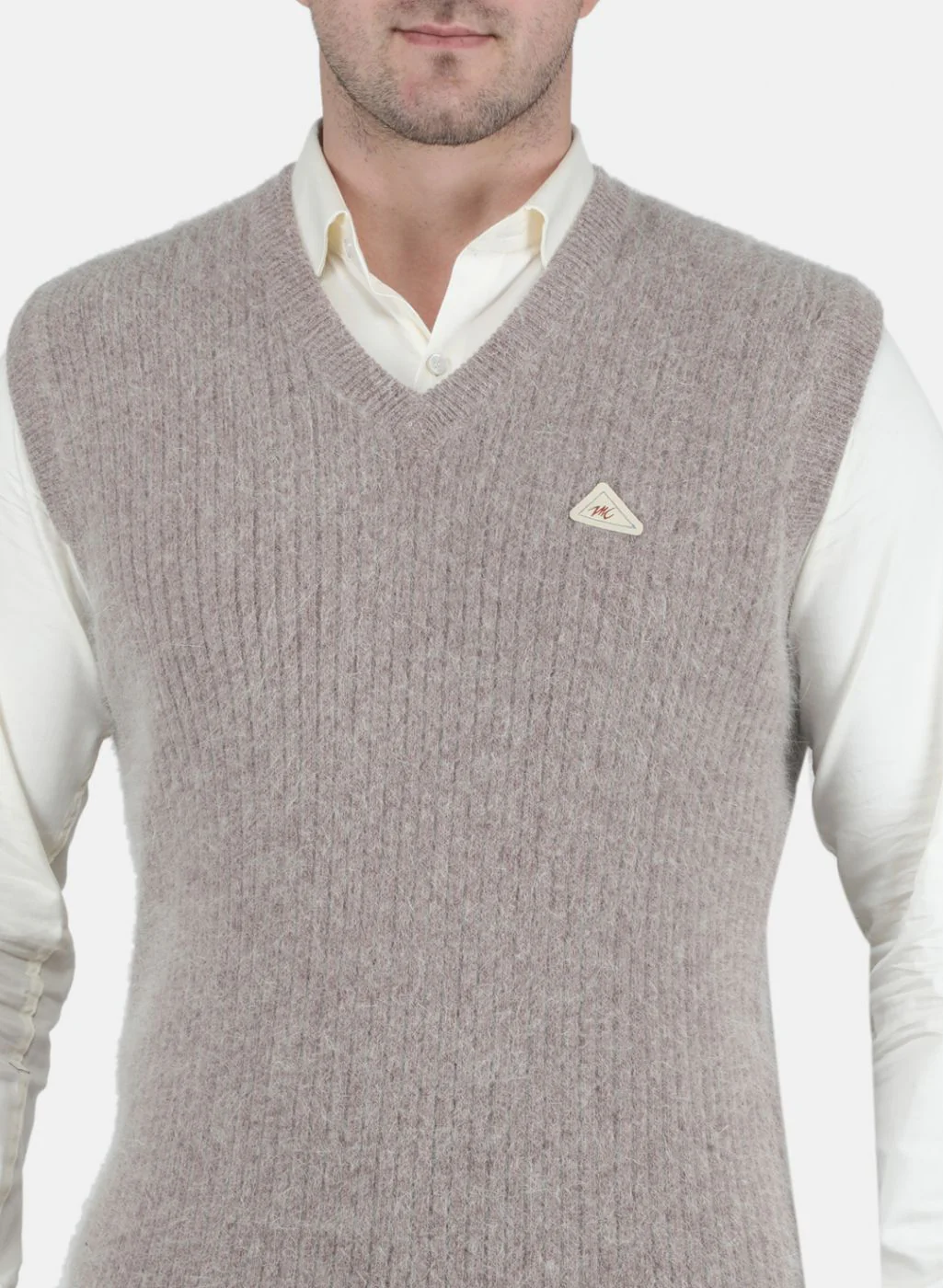 Men Beige Solid Sweater - Image 5