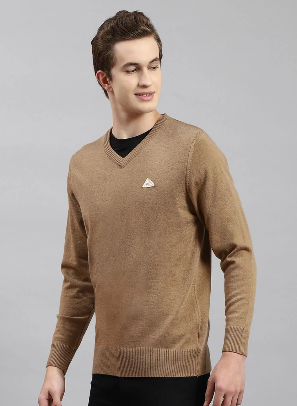 Men Beige Solid Wool blend Pullover - Image 3