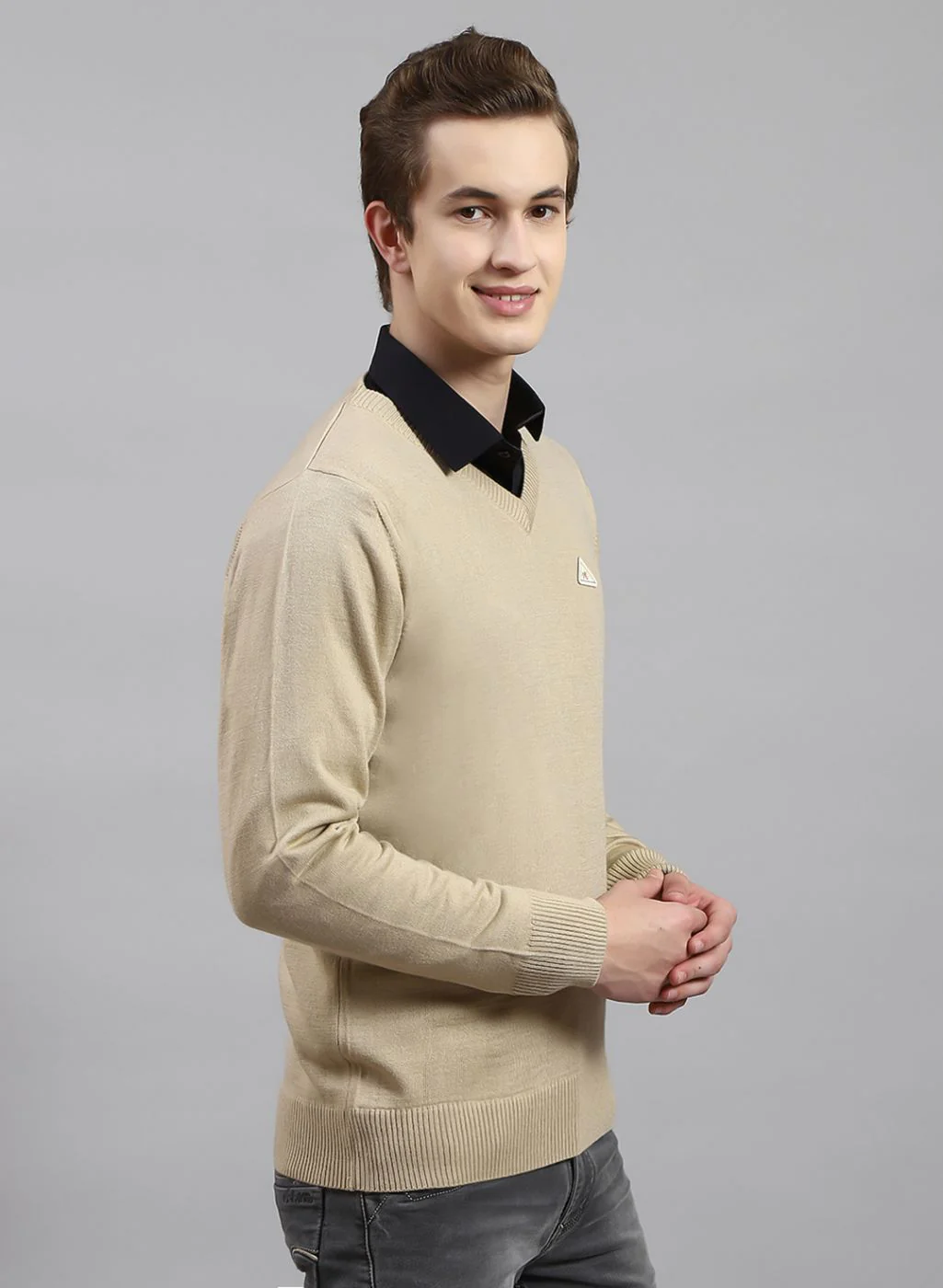 Men Beige Solid Wool blend Pullover - Image 4