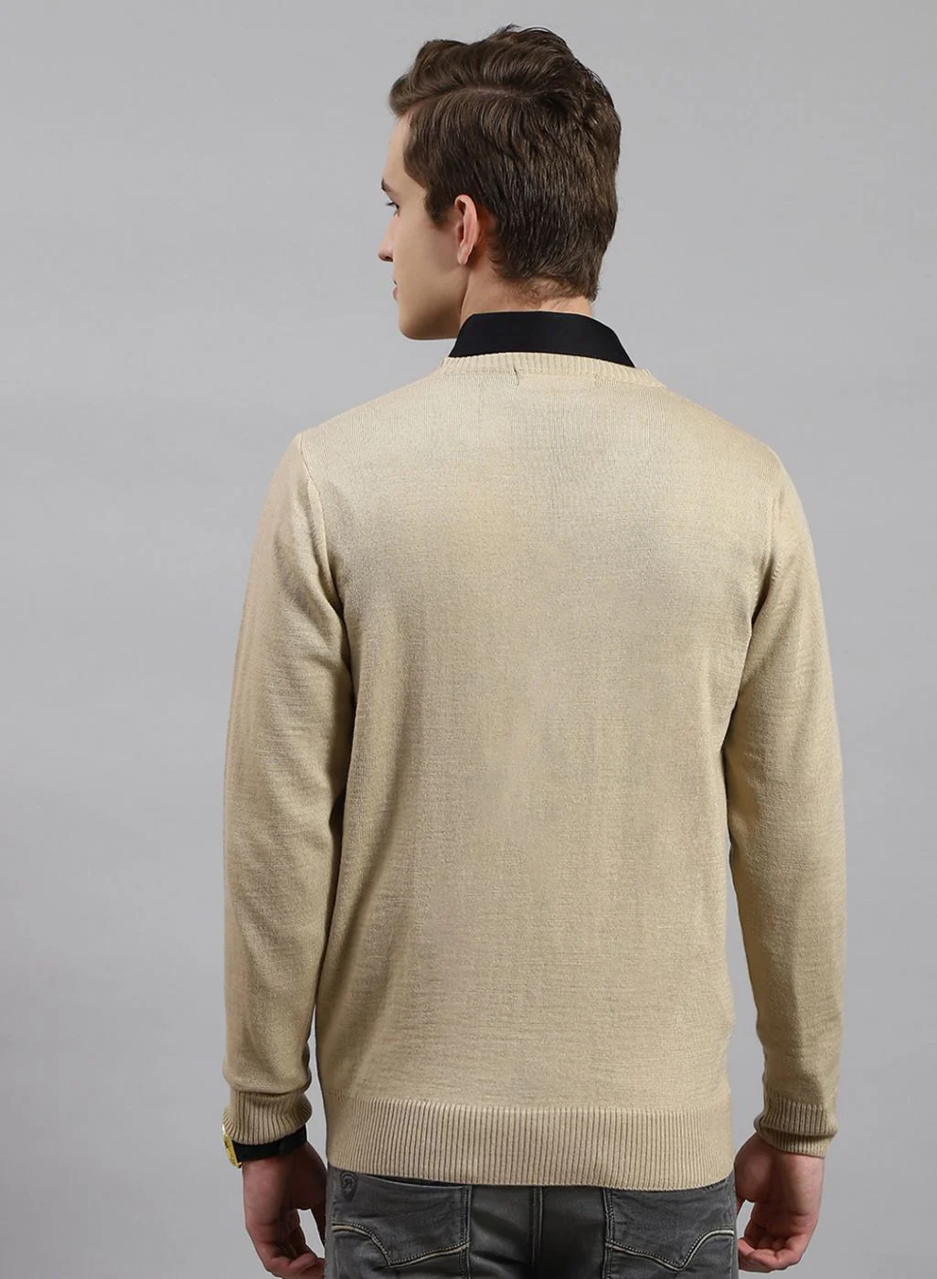 Men Beige Solid Wool blend Pullover - Image 5