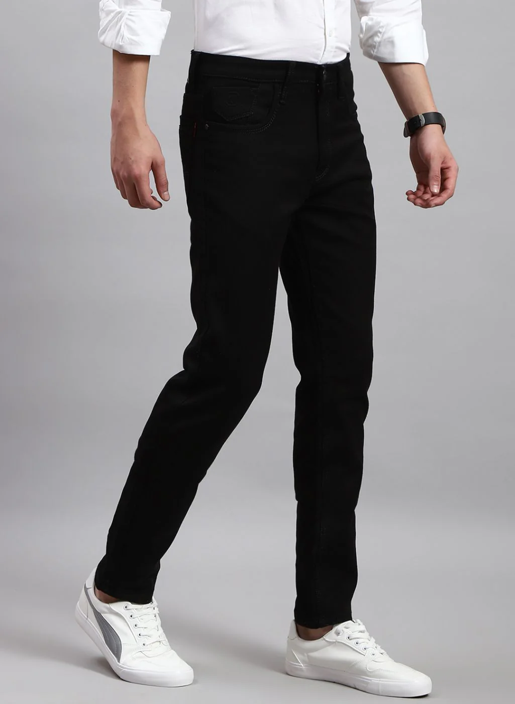 Men Black NArrow Fit Denim - Image 4