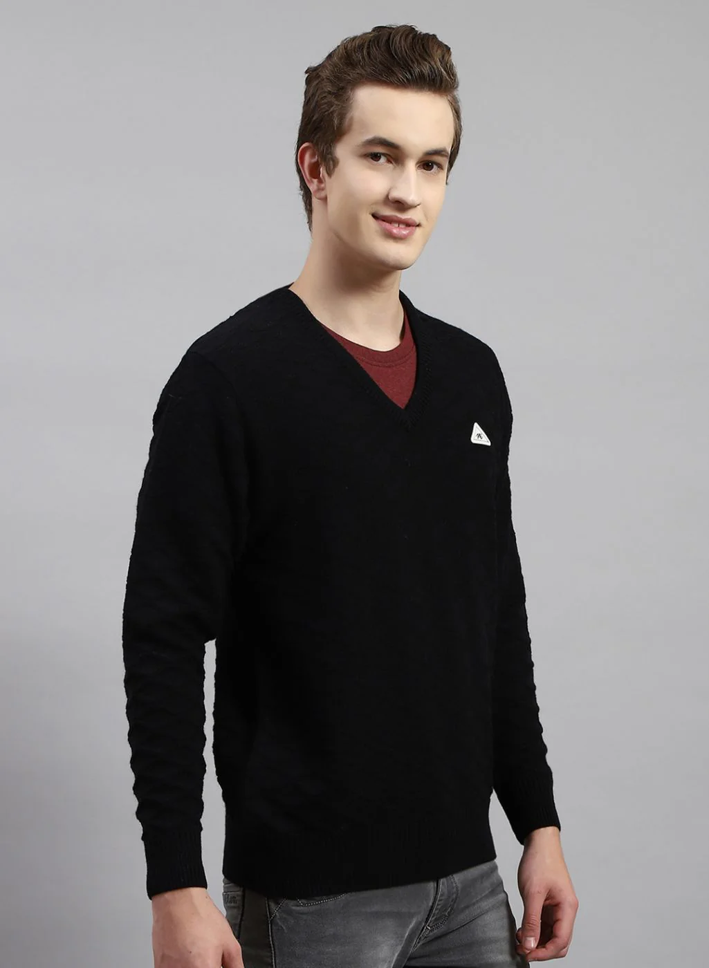 Men Black Self Design Wool blend Pullover - Image 4