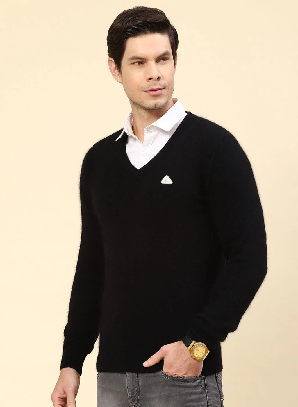 Men Black Solid Angoora Pullover - Image 3