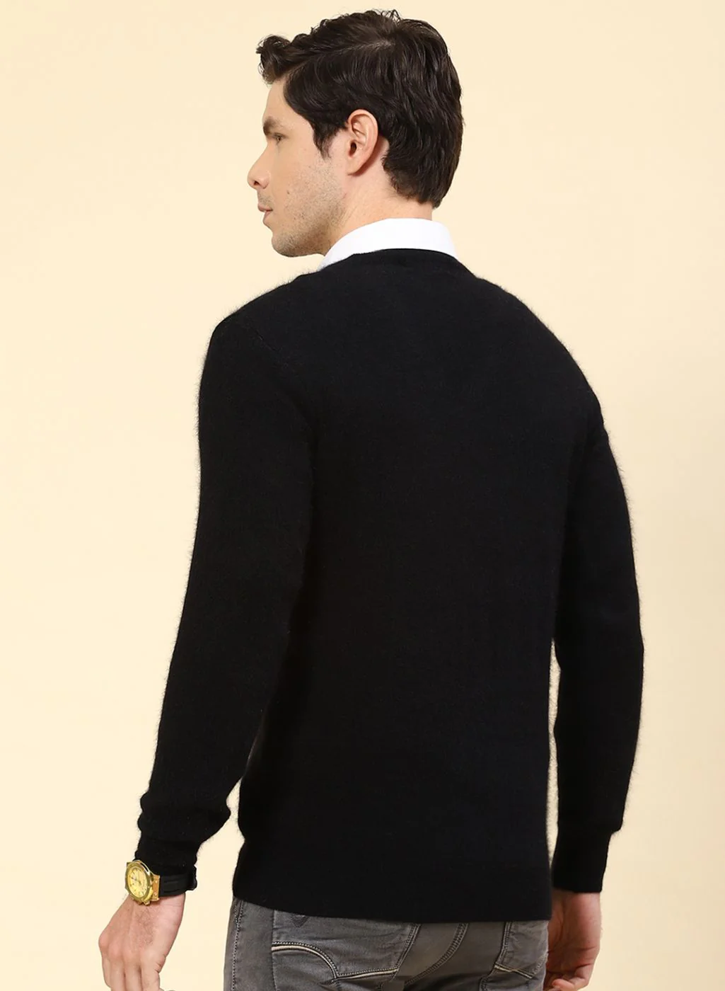 Men Black Solid Angoora Pullover - Image 5