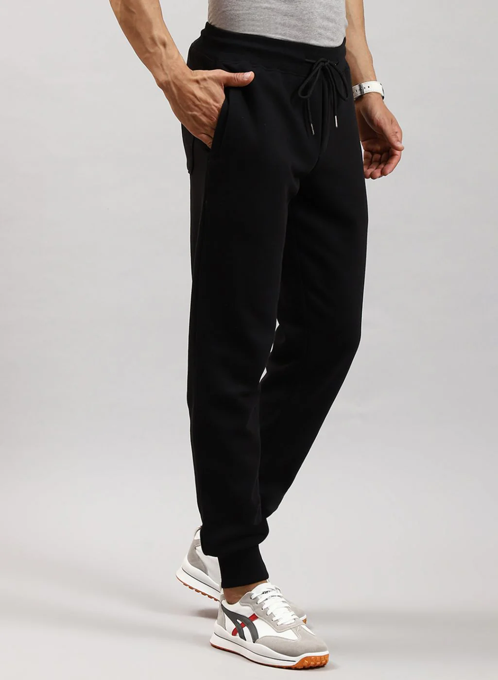 Men Black Solid Cotton Blend Winter Lower - Image 4