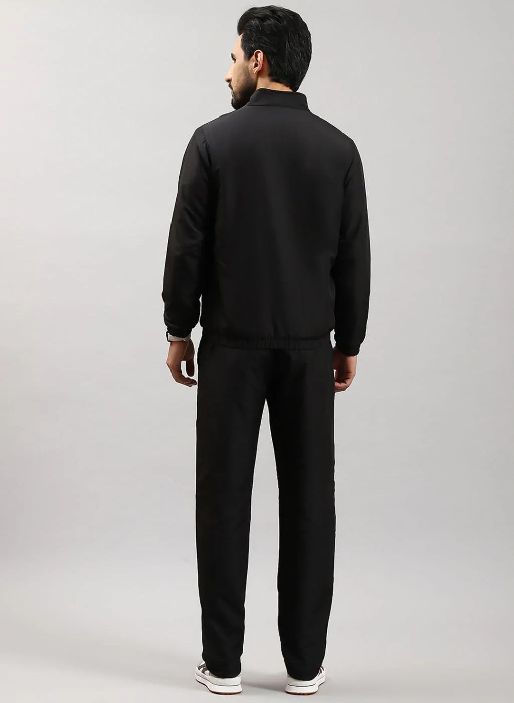 Men Black Solid Cotton Blend Tracksuit - Image 5
