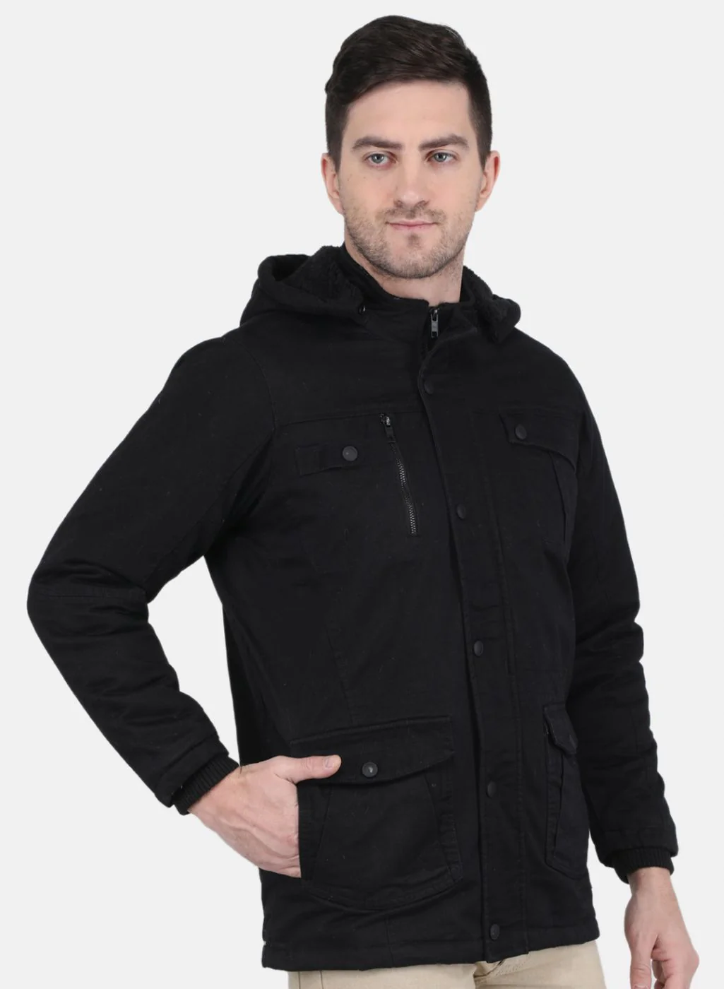 Men Black Solid Jacket - Image 6