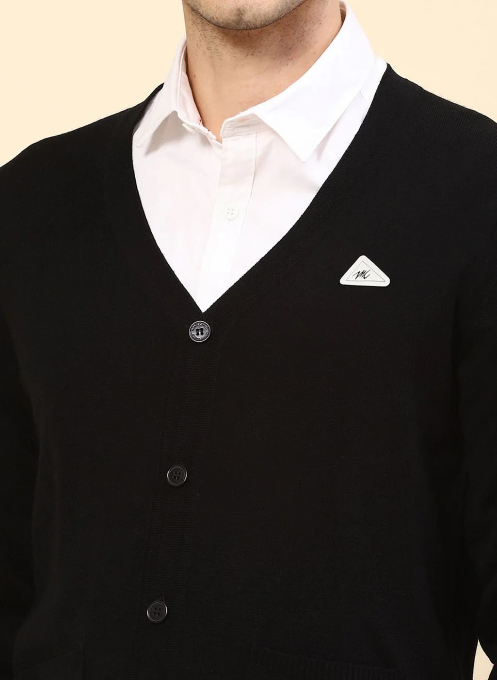 Men Black Solid Wool blend Cardigan - Image 6