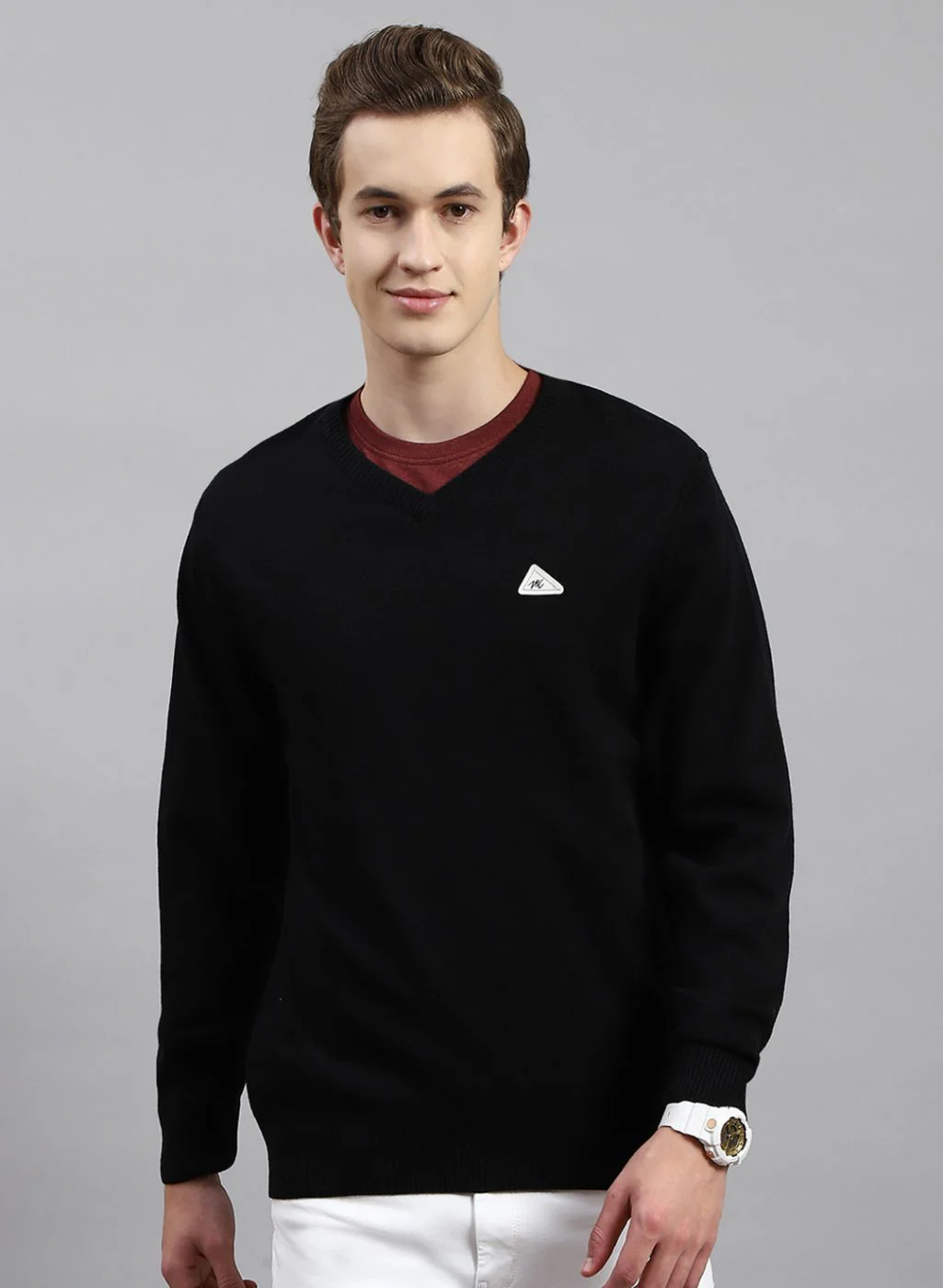 Men Black Solid Wool blend Pullover - Image 2