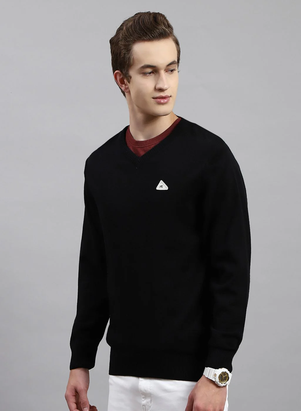 Men Black Solid Wool blend Pullover - Image 3
