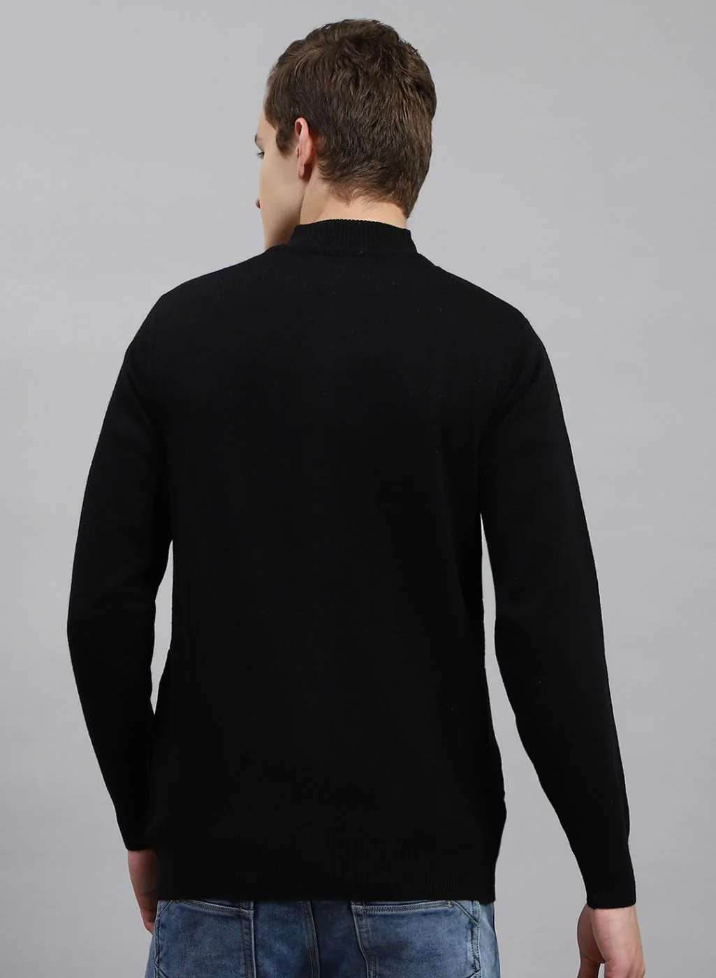Men Black Solid Wool blend Pullover - Image 5