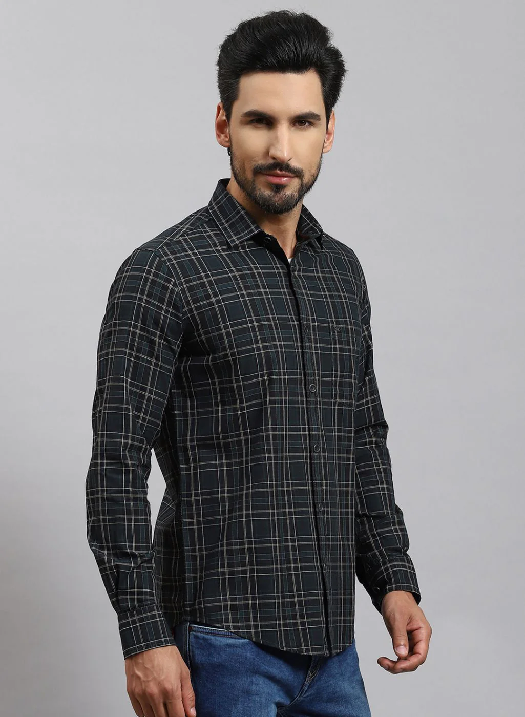 Men Blue Check Pure Cotton Shirt - Image 4