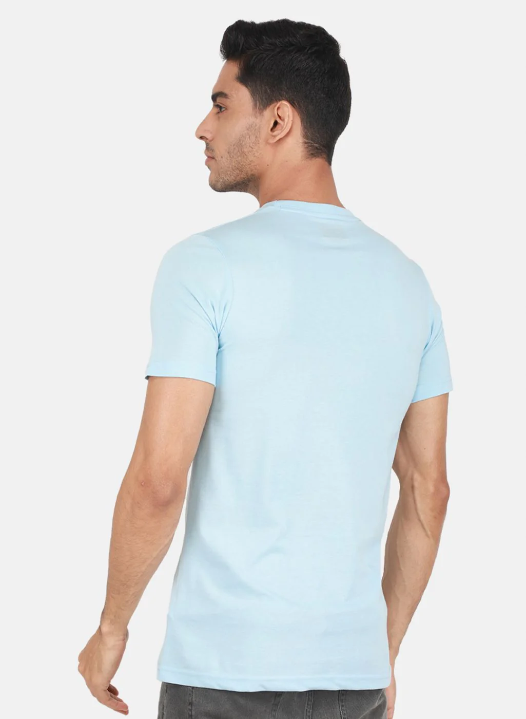 Men Blue & Grey Solid T-Shirt - Image 4