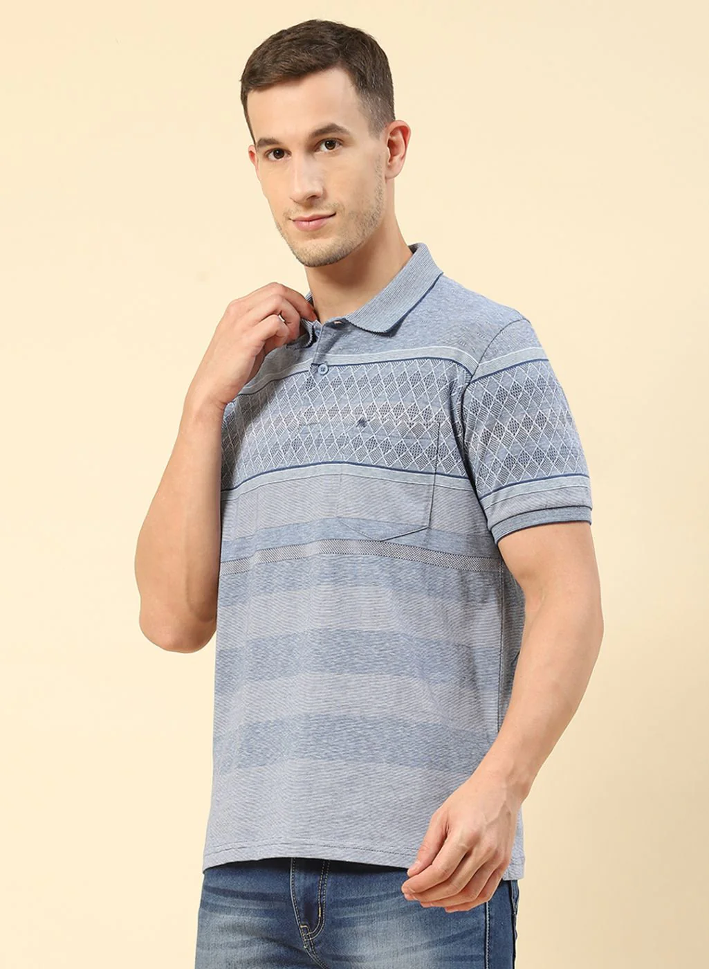 Men Blue Jaquard T-Shirt - Image 2