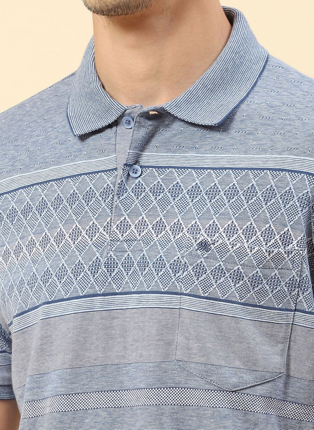 Men Blue Jaquard T-Shirt - Image 6