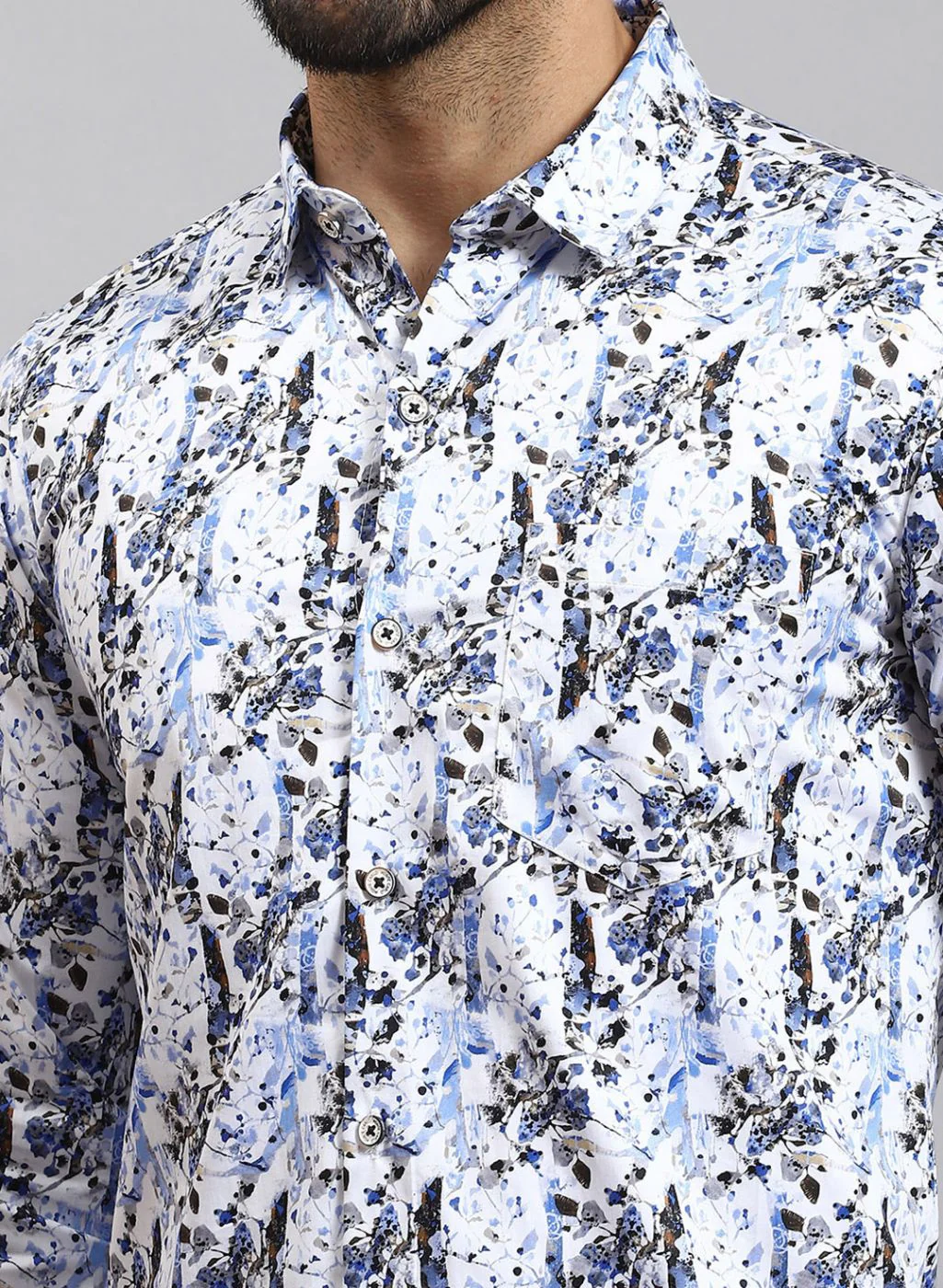 Men Blue Printed Pure Cotton Shirt - Image 6