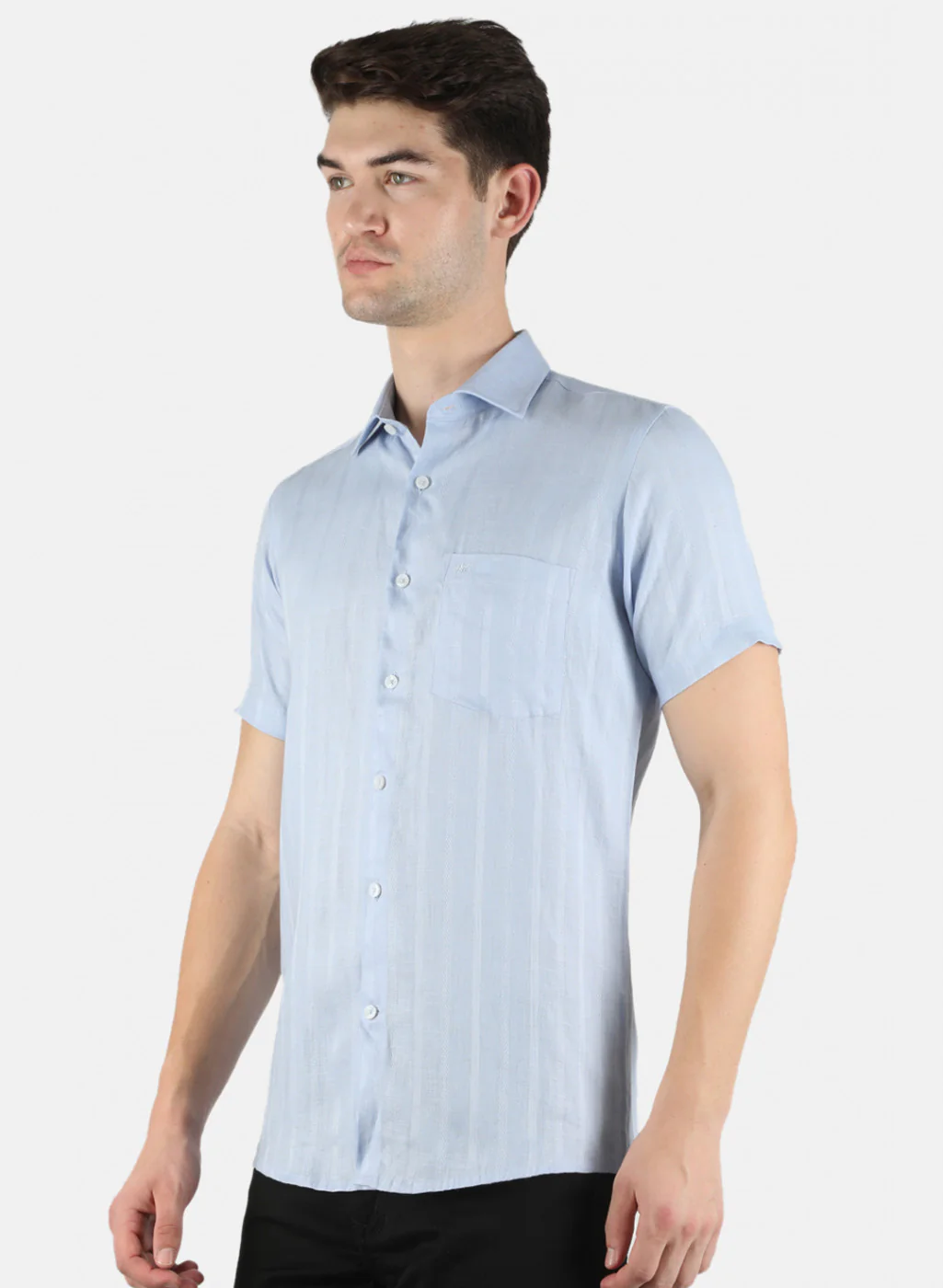 Men Blue Printed Linen Shirt - Image 2