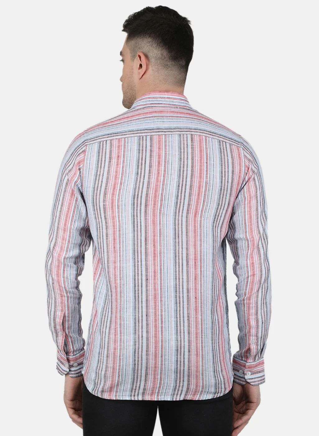Men Blue Printed Linen Shirt - Image 3