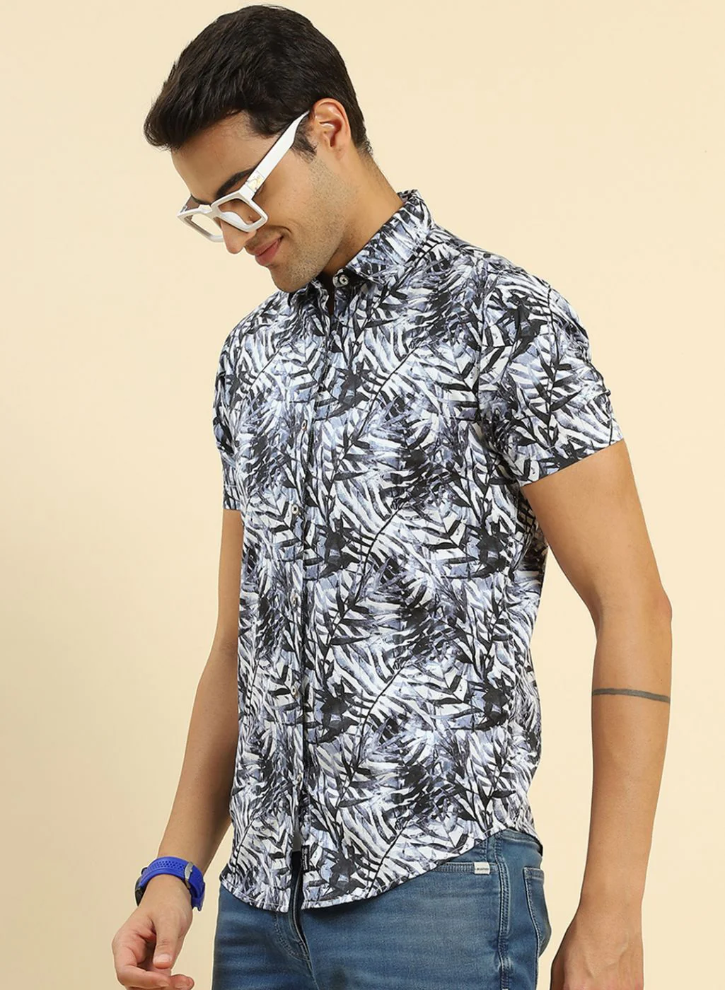 Men Blue Printed Shirt - Image 3