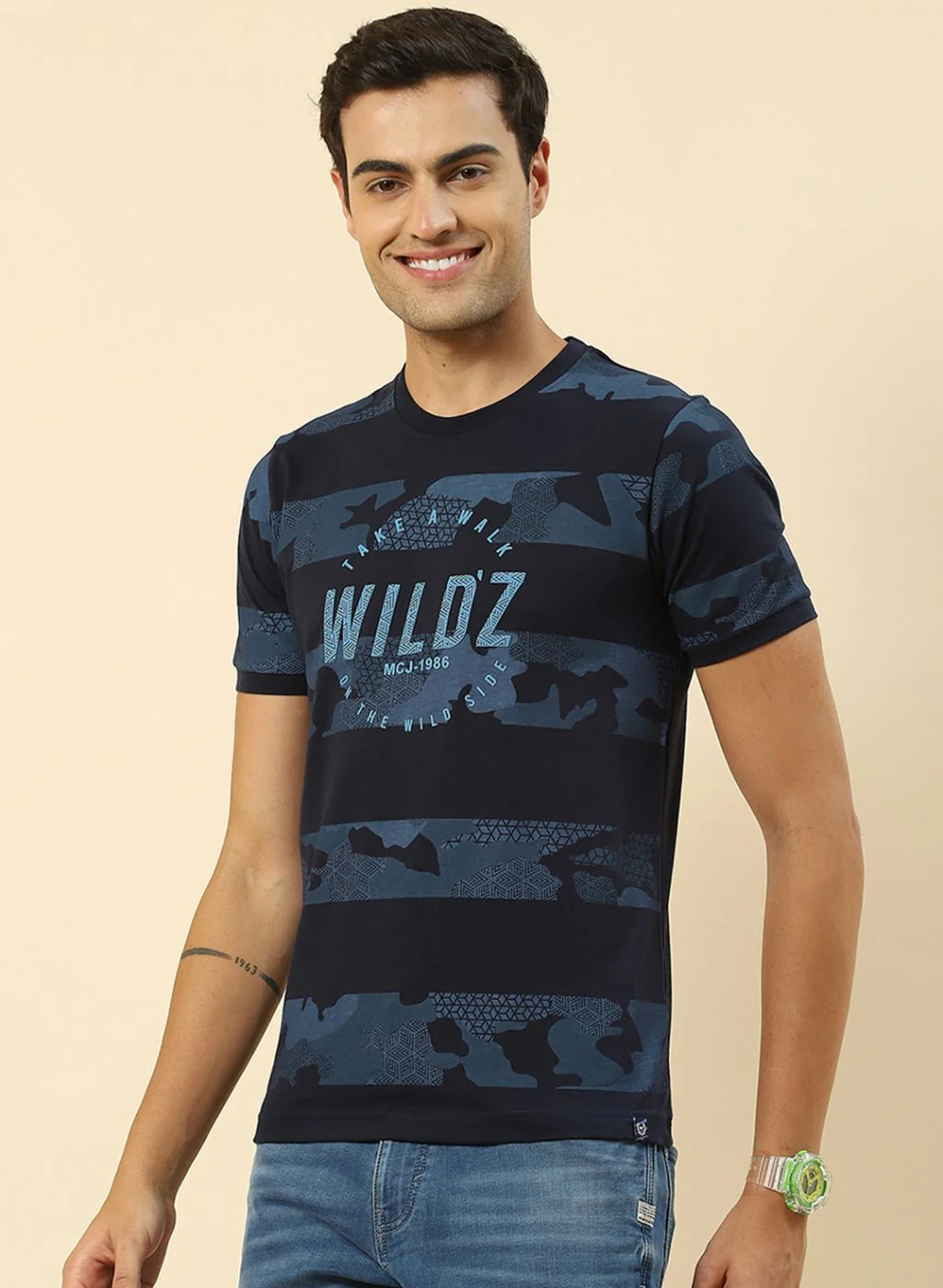 Men Blue Printed T-Shirt - Image 3