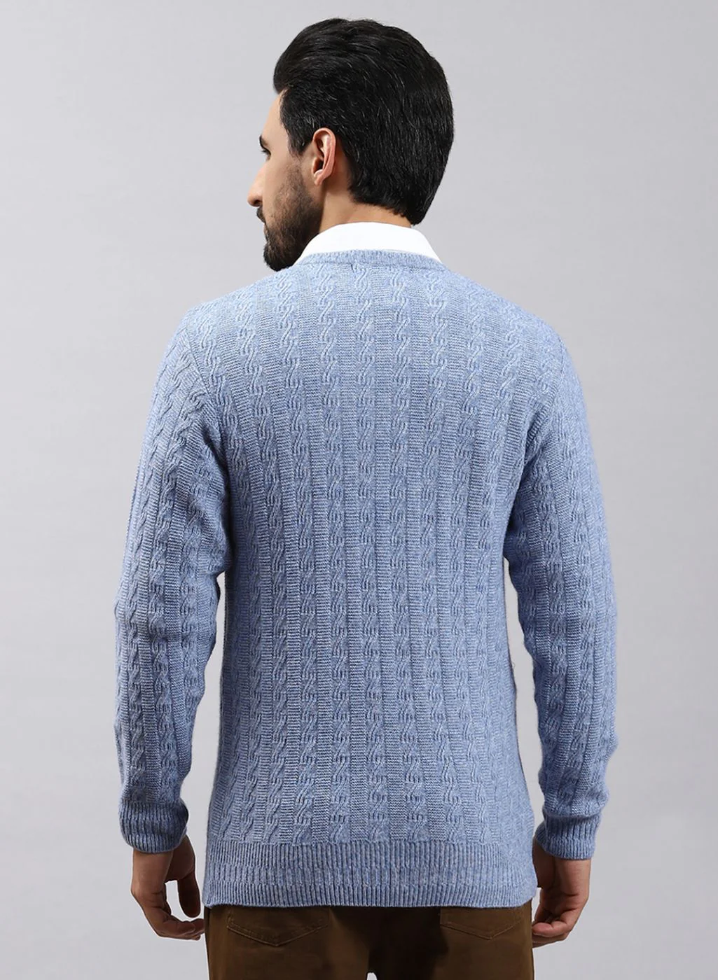 Men Blue Self Design Lamb wool Pullover - Image 5