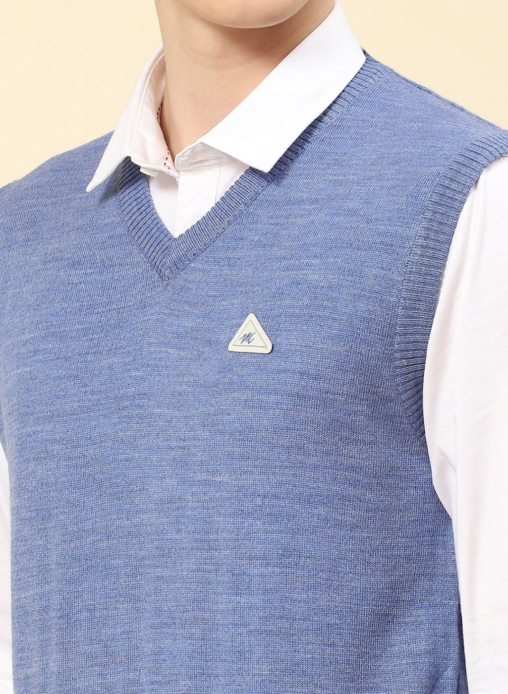 Men Blue Solid Blend wool Sweater - Image 6