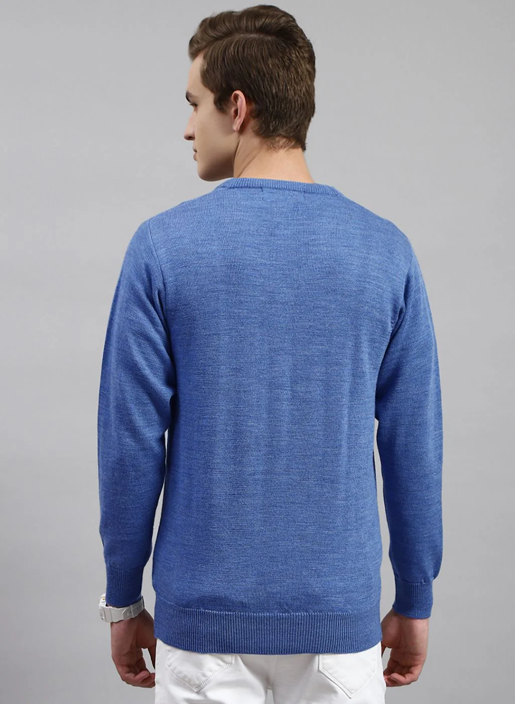 Men Blue Solid Pure wool Pullover - Image 5