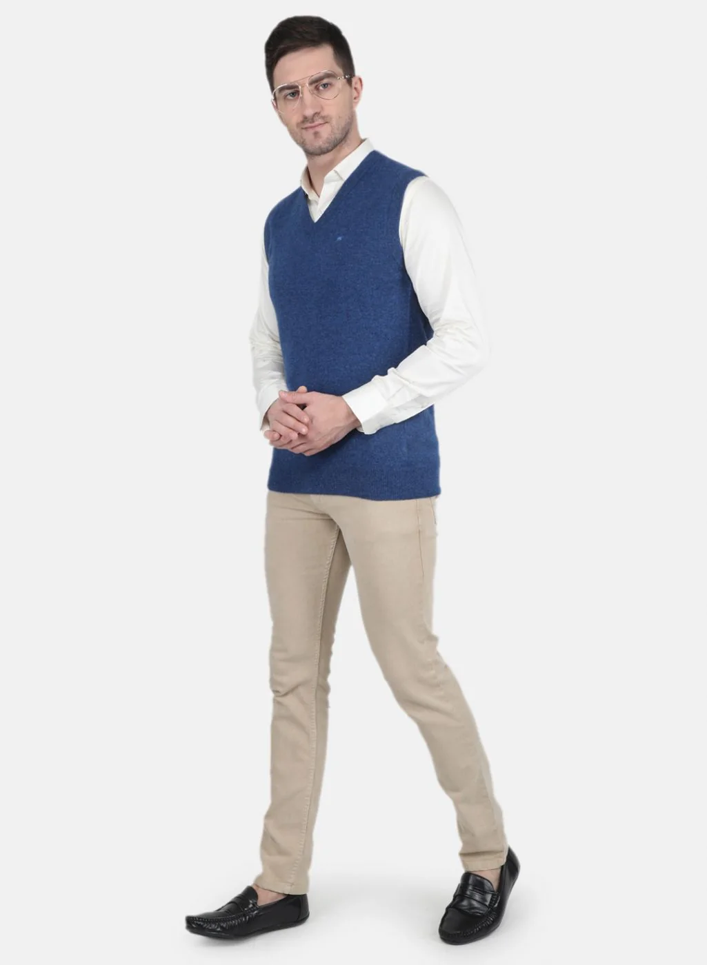 Men Blue Solid Sweater - Image 4