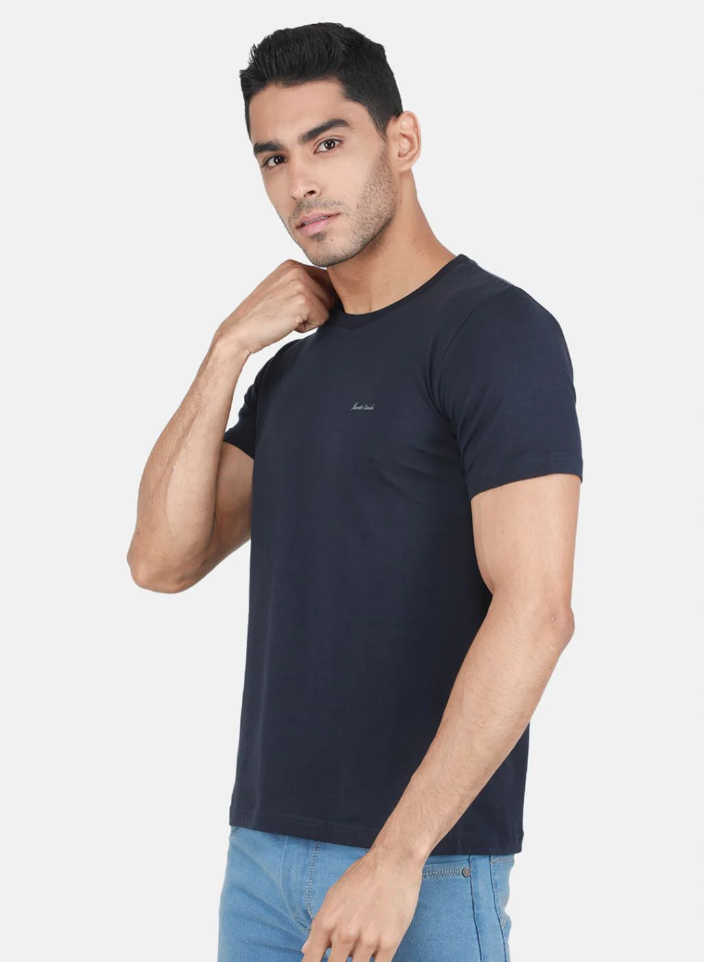Men Blue Solid T-Shirt - Image 2
