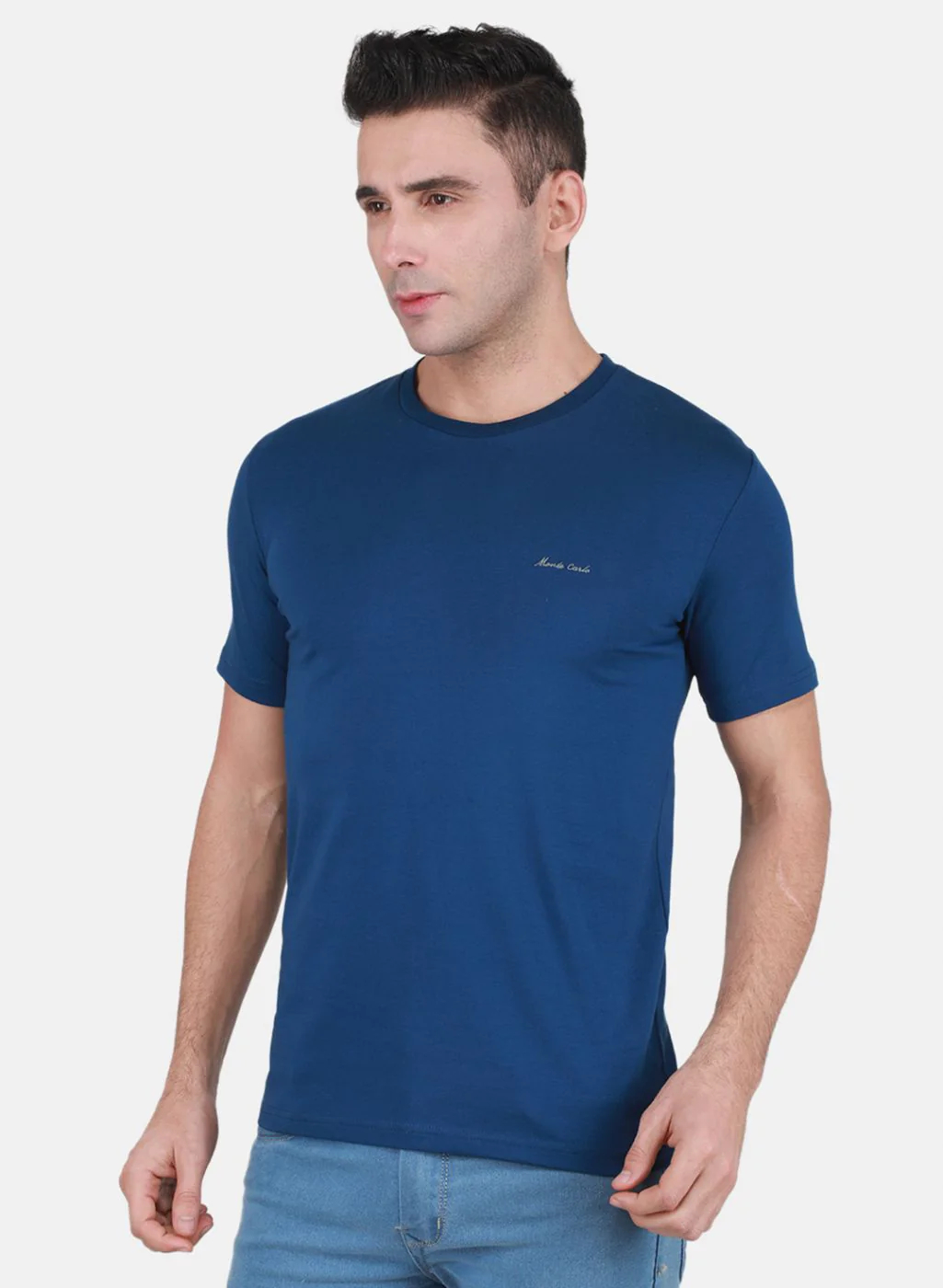 Men Blue Solid T-Shirt - Image 2