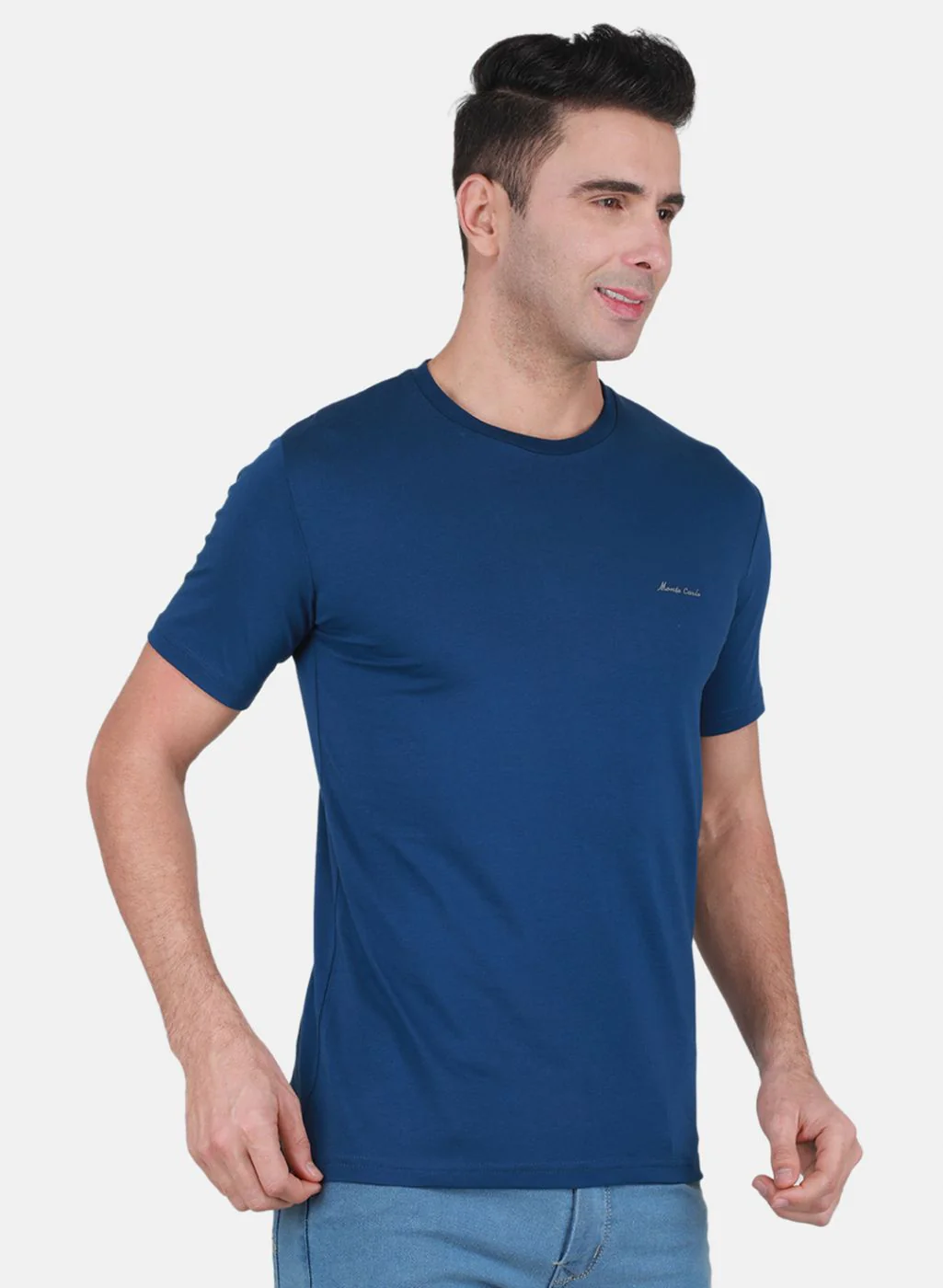 Men Blue Solid T-Shirt - Image 6