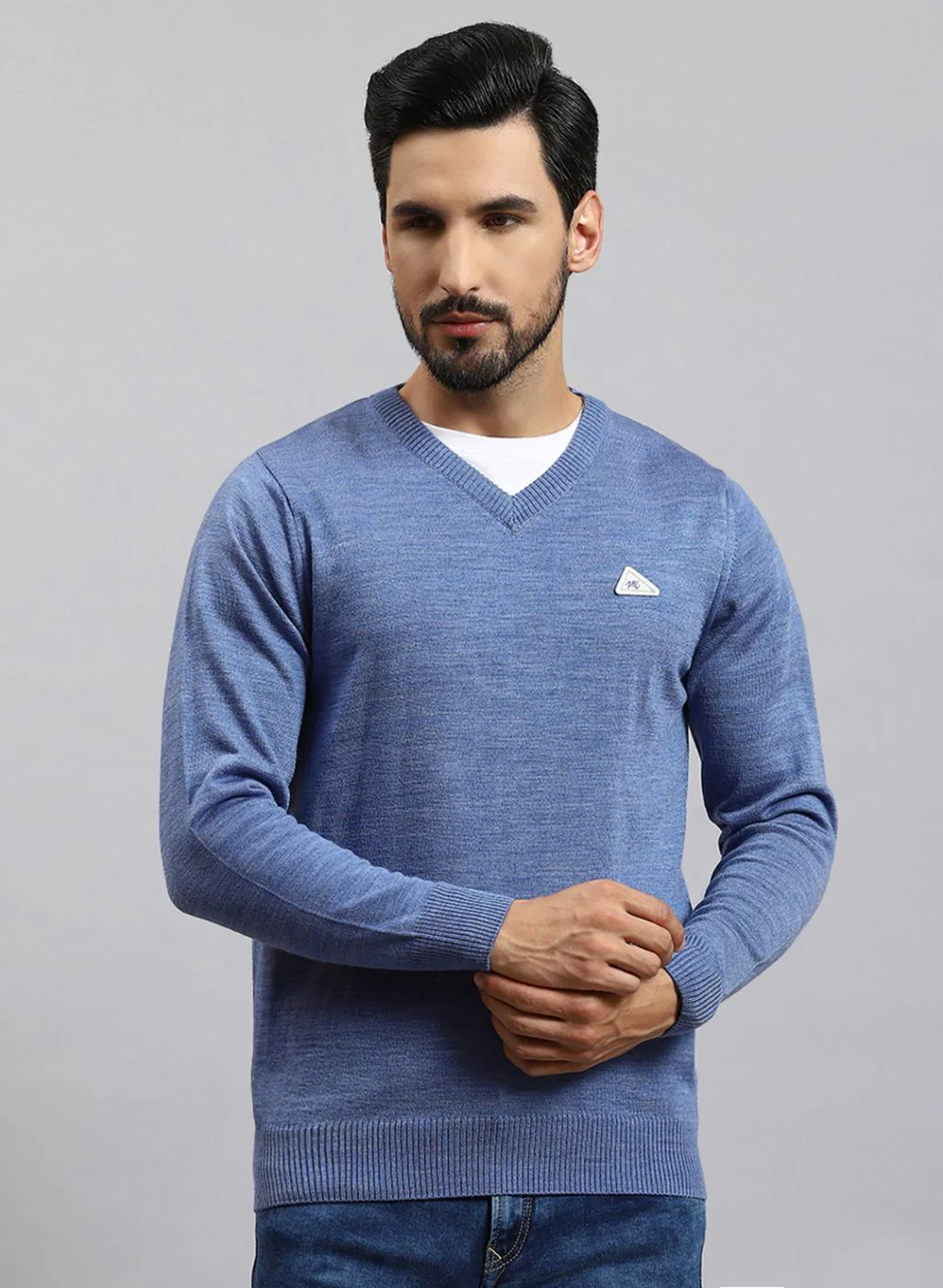 Men Blue Solid Wool blend Pullover - Image 2